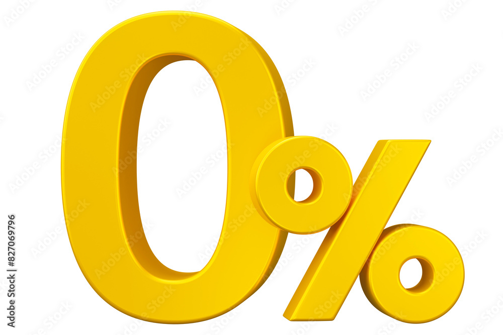 Yellow zero percent or 0% special offer isolated on transparent background. 3d render illustration. Yellow zero percent or 0% special offer isolated on transparent background. 3d render illustration.