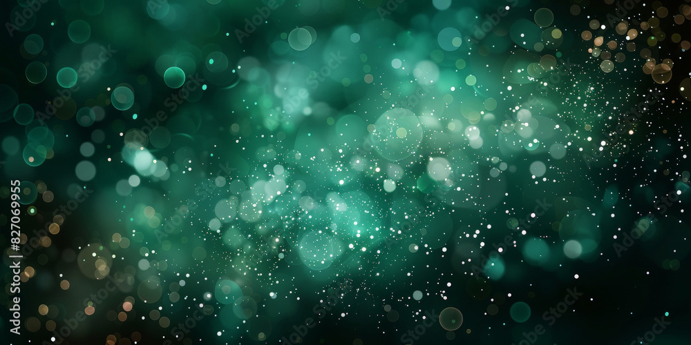 teal green bokeh background,Beautiful green bokeh lights on dark background, creating a mesmerizing and dreamy effect with soft, glowing orbs of various sizes and a deep, enchanting atmosphere.banner

