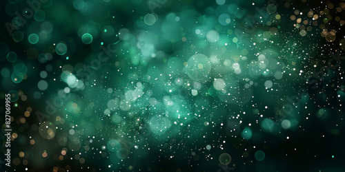 teal green bokeh background Beautiful green bokeh lights on dark background  creating a mesmerizing and dreamy effect with soft  glowing orbs of various sizes and a deep  enchanting atmosphere.banner 