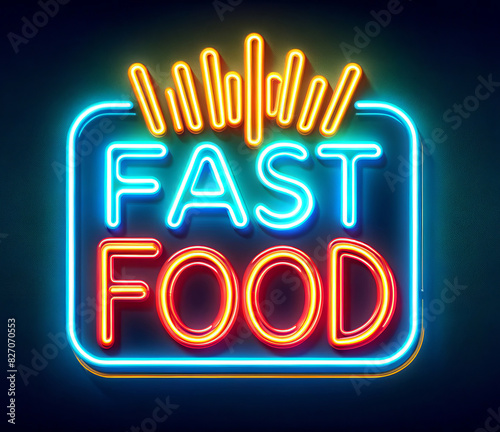 A clean, professional illustration of a bright and vibrant neon sign with the text "FAST FOOD". Perfect for digital designs, restaurant promotions, and media graphics