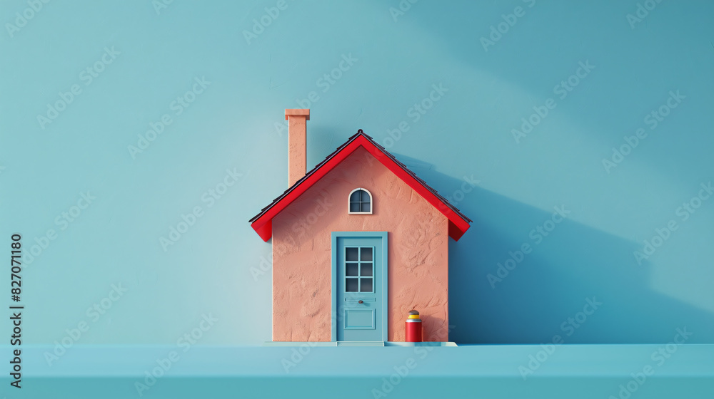 Render of a toy house with a security concept on a minimal blue background Render of a toy house with a security concept on a minimal blue background