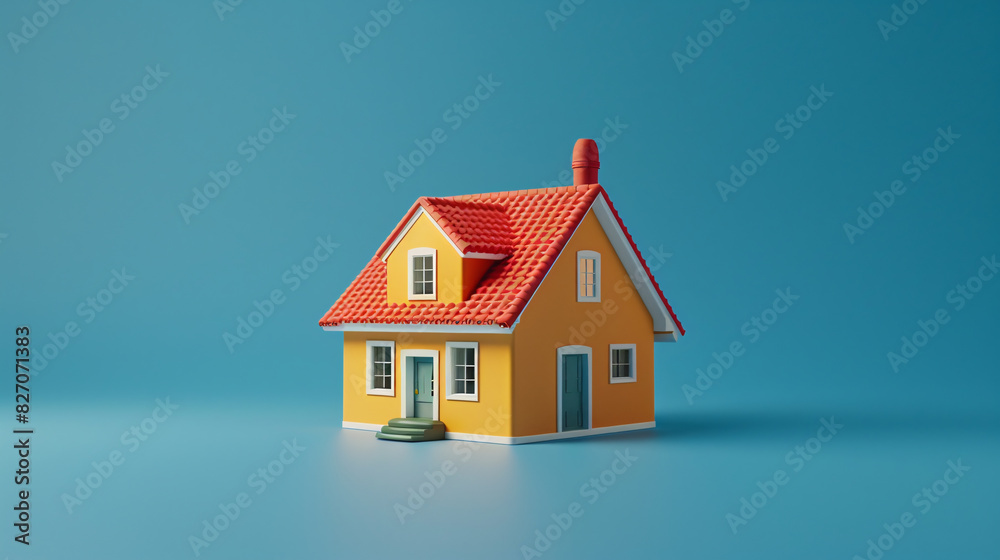 Render of a toy house with a security concept on a minimal blue background Render of a toy house with a security concept on a minimal blue background