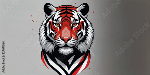 Red and black color scheme of a white tiger, sports team logo.