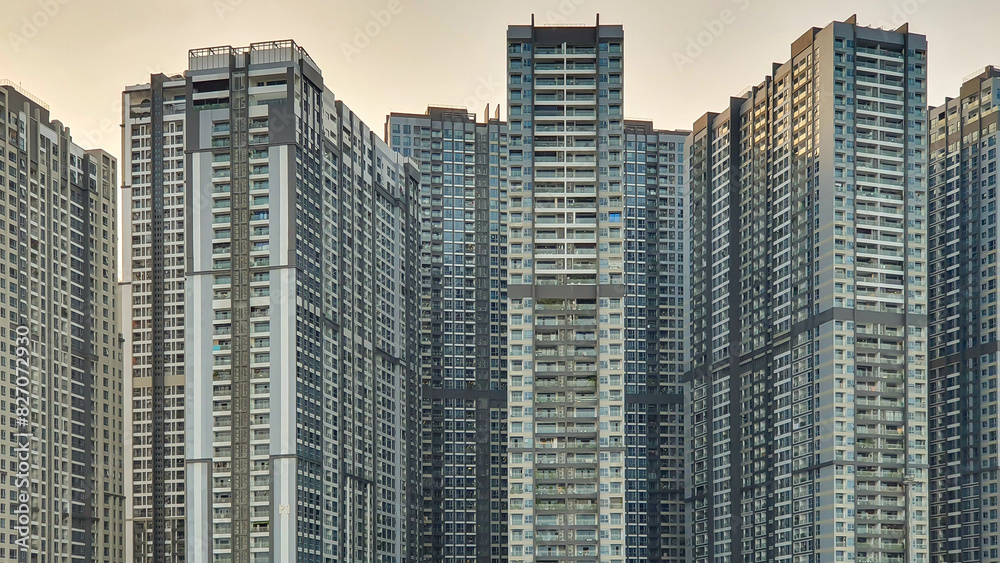 Obraz premium Exterior View Of Crowded Apartment Buildings In Ho Chi Minh City, Vietnam.