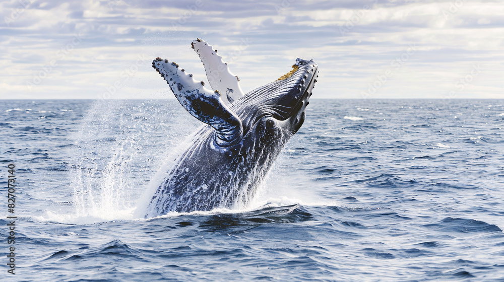 Fototapeta premium A big whale jumping half out of the water