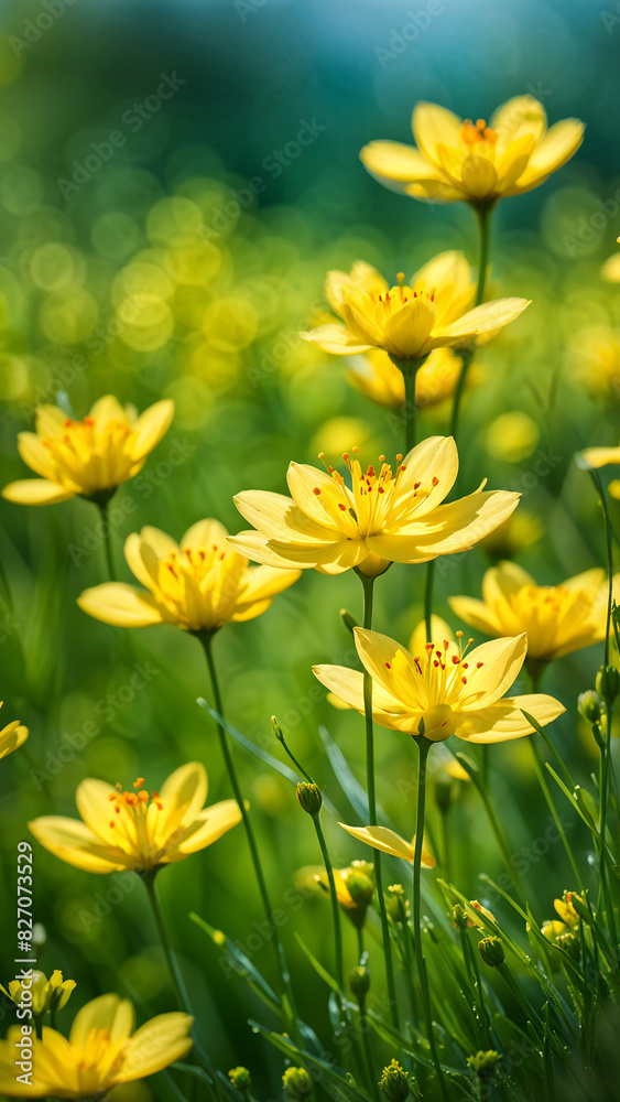 Fototapeta premium Delicate Yellow Flowers in a Spring Meadow.