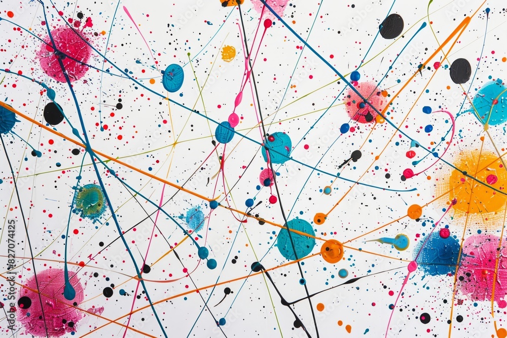 Energetic abstract art with bold colorful splashes and strokes on white canvas Energetic abstract art with bold colorful splashes and strokes on white canvas