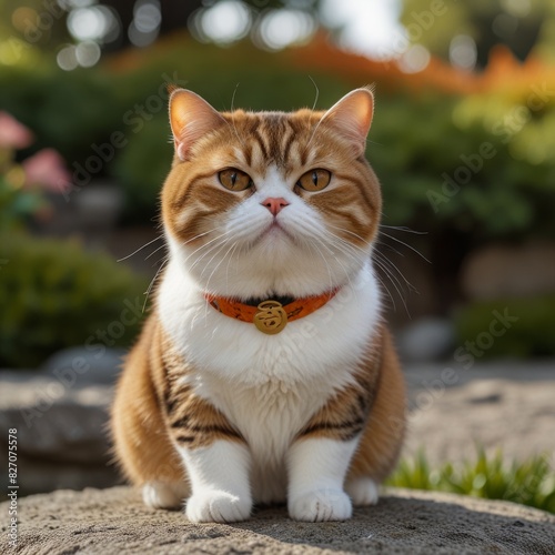 round face and chubby exotic short hair cat in japanese style