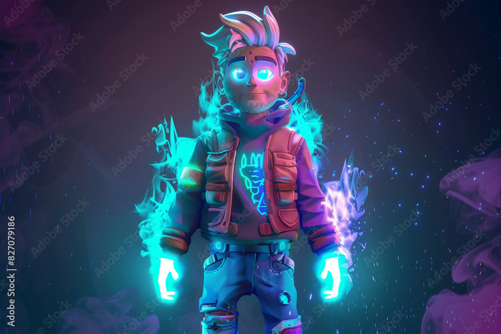 Fototapeta premium 3d game character cartoon portrait glow effect 3d background isolated