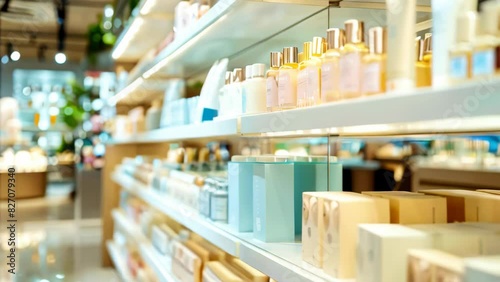 A perfume store with shelves filled with various scents and body care products