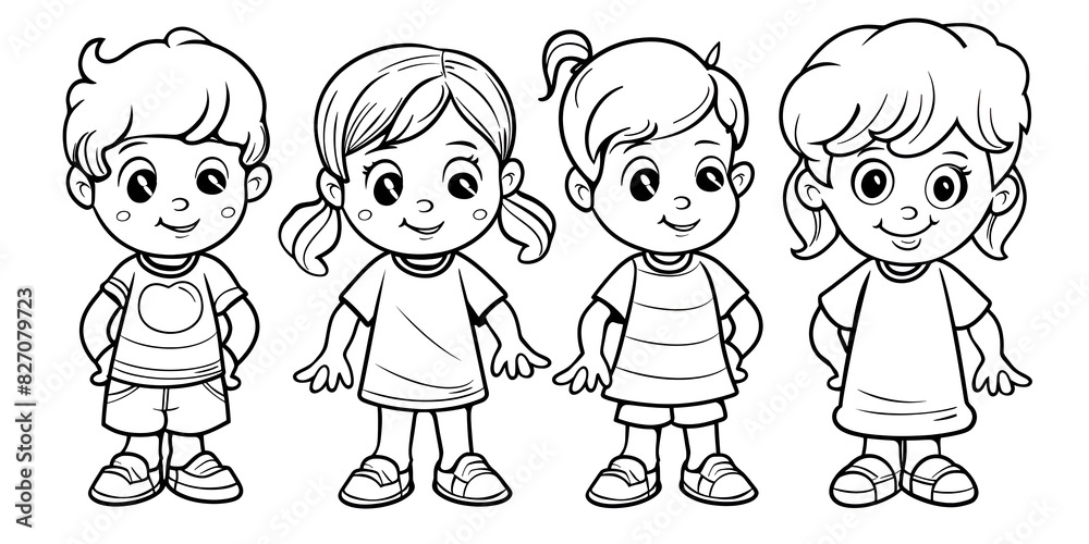 Cartoon Kids - Playful and Happy | Cute Children Characters in Line. Cartoon Kids - Playful and Happy | Cute Children Characters in Line.