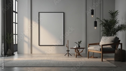 Empty Mockup frame in minimalist nomadic interior background  3d render