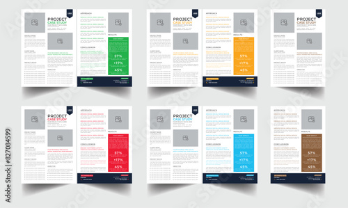 Case study template |  Data Sheet layiut template | Business case study layout with yellow elements | Double side flyer template