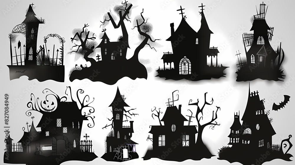 Obraz premium Collection of haunted house shadows, scary halloween house set