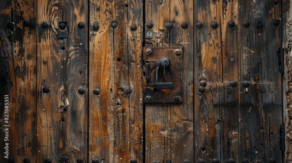 Old wooden door with aging lock