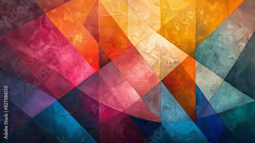 Abstract wall art with vibrant colors and polygonal shapes photo