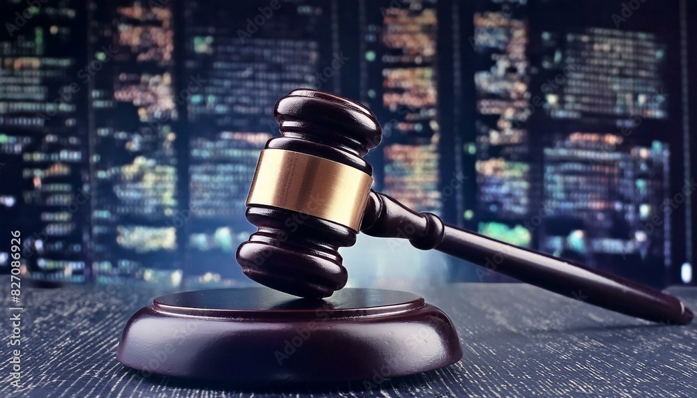 Judge's gavel on server room table, concept of digital law Law and order concept: gavel in a server facility Wooden gavel on table in server room, legal symbol background Judge's gavel on server room table, concept of digital law Law and order concept: gavel in a server facility Wooden gavel on table in server room, legal symbol background