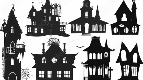 Collection of haunted house shadows, scary halloween house set