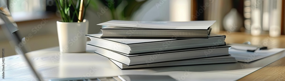 orderly stack of documents on a clean desk, flat design, top view, tidy environment, 3D render, Monochromatic Color Scheme orderly stack of documents on a clean desk, flat design, top view, tidy environment, 3D render, Monochromatic Color Scheme
