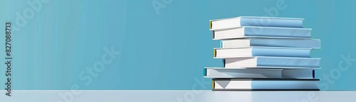 stacked white files in perfect order on a spotless surface, flat design, front view, minimal office, cartoon drawing, Analogous Color Scheme photo