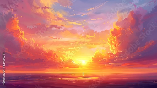 Radiant sunset casting warm hues of orange and pink across the horizon, painting the sky with a magical glow.