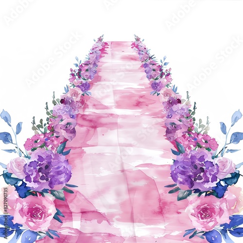 Wedding aisle runner, watercolor style, symmetrically isolated on white, studio lighting, perfectly centered