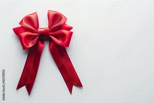 Perfect red bow with ribbon on white background for gift decoration