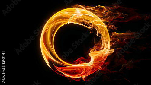 Abstract golden fire circle with light effect on black background  generated by AI 