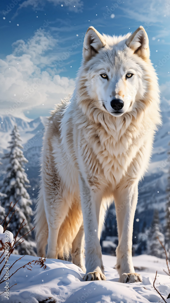 White Wolf Standing in a Snowy Landscape. White Wolf Standing in a Snowy Landscape.