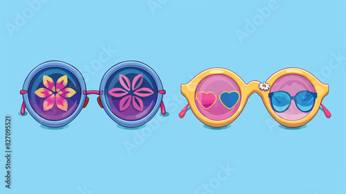 Four of different retro style hippie sunglasses. 