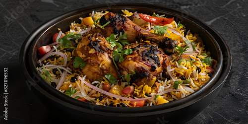 Photo of A bowl of Delicious chicken biriyani Pot,A bowl of food with a smoke coming out of it
