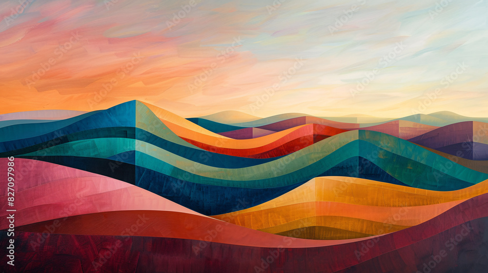 Contemporary artwork featuring a unique geometric landscape Contemporary artwork featuring a unique geometric landscape