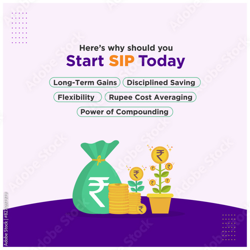 Start SIP Today, Invest, finance, Trade. Social Media Template Design Vector