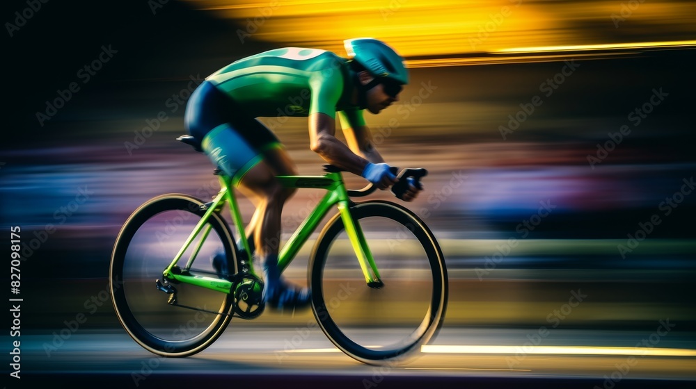 Fototapeta premium Professional cyclist competing in intense track cycling race event, speedy athlete on velodrome