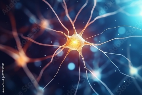 Close-up of neurons sending brain activity, biological nerve signal, neurotransmitter photo