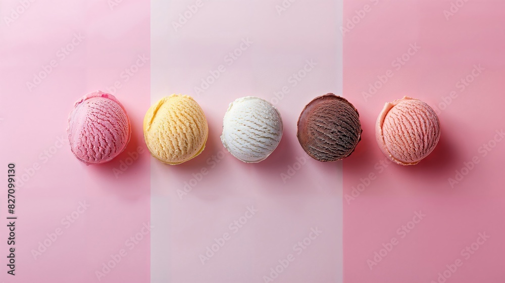 Assorted Ice Cream Scoops on Dual-Tone Background Assorted Ice Cream Scoops on Dual-Tone Background