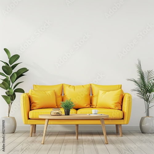 yellow soffa with plany UHD Wallpapar photo