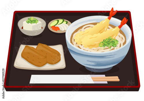 食事_和食_麺類_天ぷらうどん定食_いなり寿司