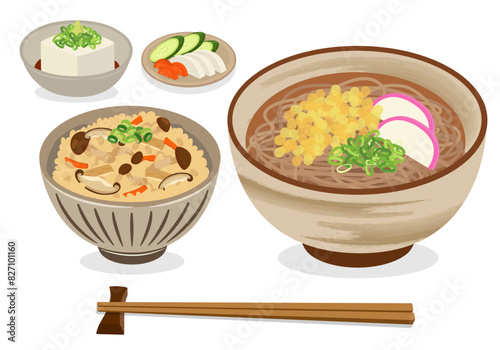 食事_和食_麺類_そば定食_かやくご飯