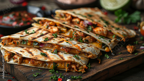 Quesadillas with cheddar and chicken with sauce