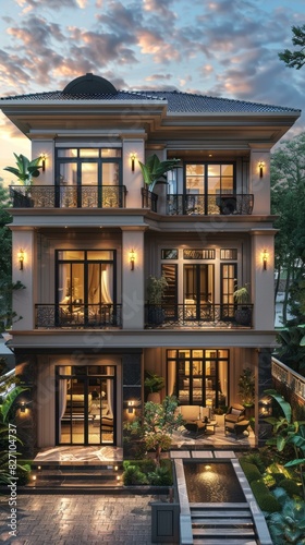 Modern Three-Story Villa with Exquisite Design © Adobe Contributor