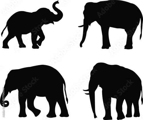 elephant wild animal icon set vector, sign, symbol, logo, editable stroke, flat design style collection isolated on transparent background. elephant silhouette different side view use for web and app.