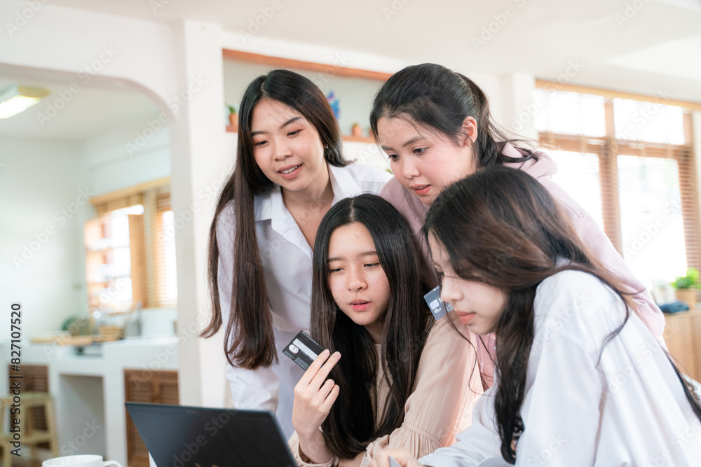 Business asian woman team discussion online business with laptop in home office Business asian woman team discussion online business with laptop in home office