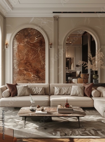 Marble living room with arched doorways