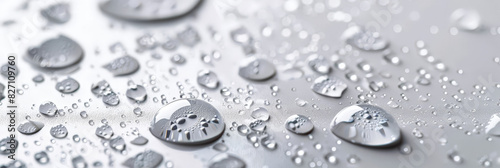 water drops on white background  banner dew or dripping rain droplets cool surface on glass