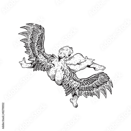 Vintage retro hand drawn sketch art fallen angel or demon vector art illustration