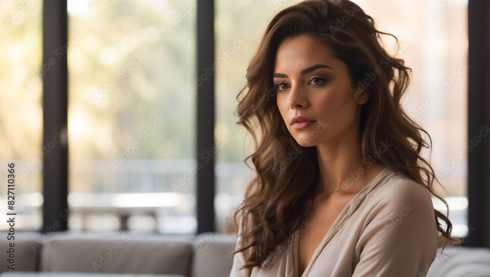 A woman in a thoughtful mood A woman in a thoughtful mood