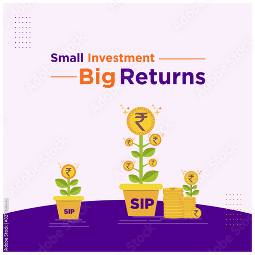 Small Investment Big Returns, Creative Social Media Post Design Vector Template