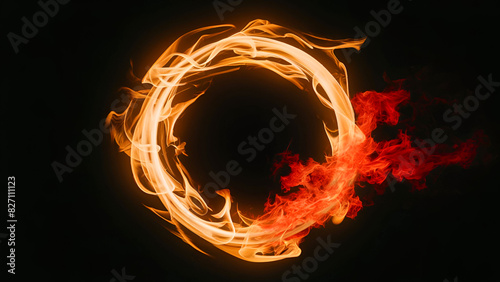 Abstract gorgeous fire ring with black background, Generated Ai