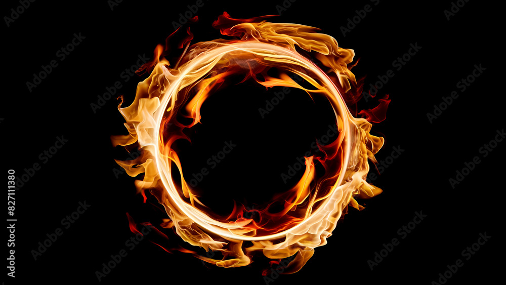 Fototapeta premium Abstract gorgeous fire ring with black background, Generated Ai